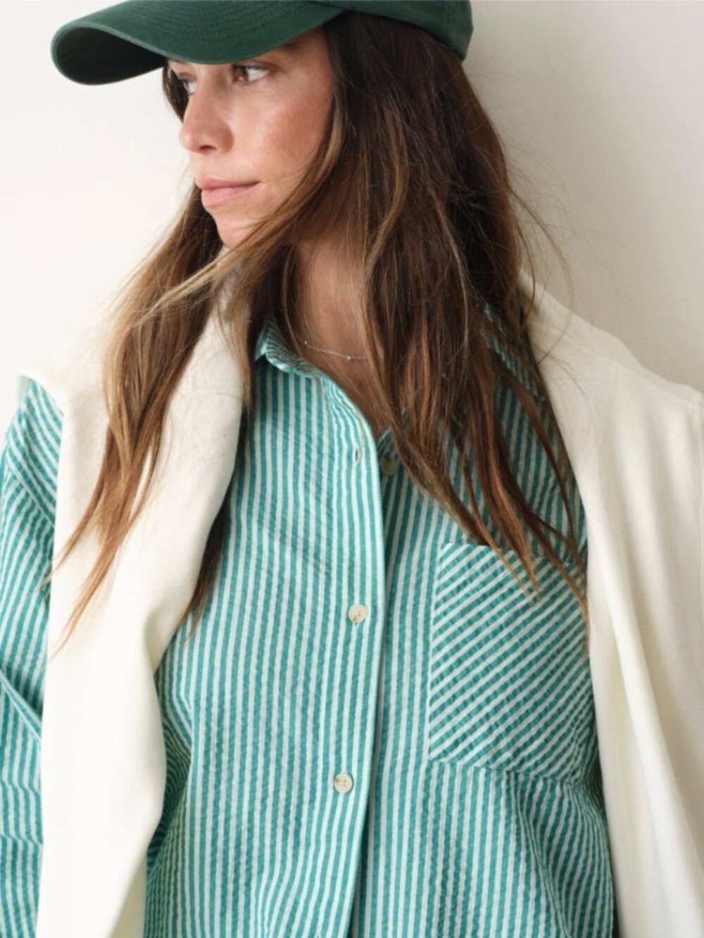 Marine Layer Green Seersucker Gracey Shirt, sz S
